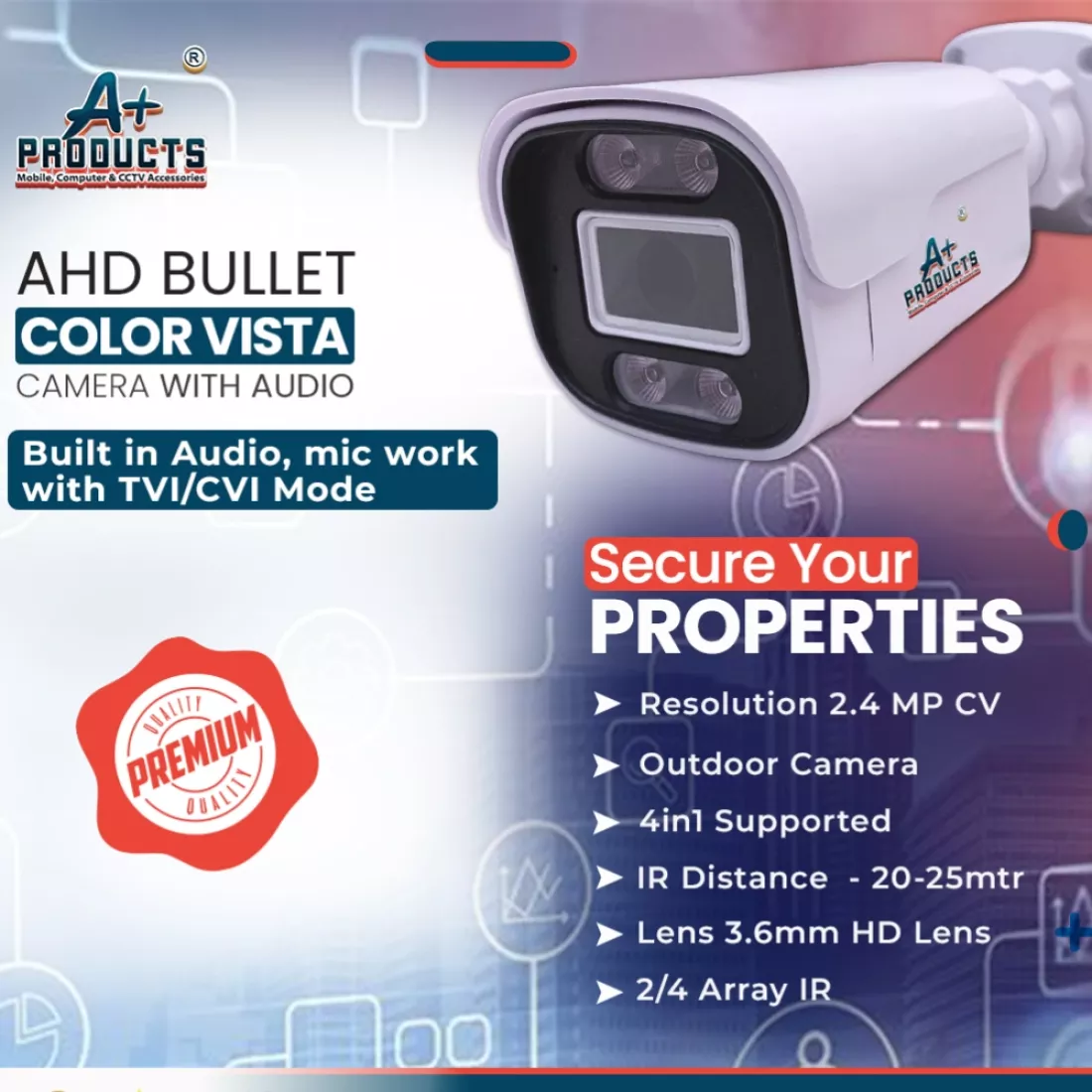 A+Products 2.4MP HD ColorVu Bullet Camera 3.6mm With Audio (CV-AHD-2.4-AD-B03)