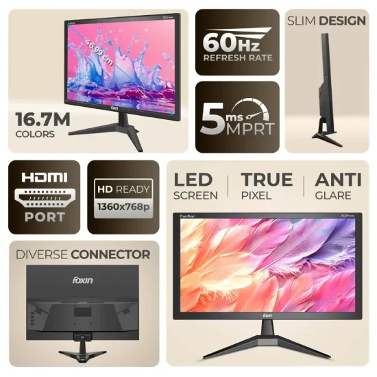 Foxin LED Monitor Crystal 19" HD 60Hz with HDMI | VGA (FM 19 HDMI) - Image 5