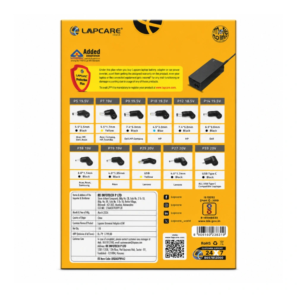Lapcare Laptop Adapter 65w 20V/3.25a Multi Pin Universal - Image 2
