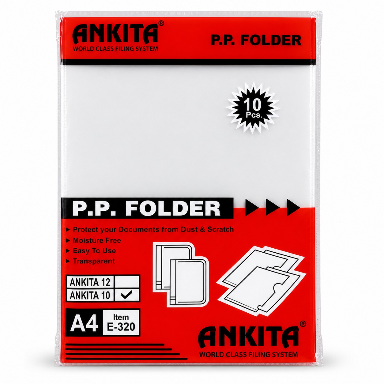 Ankita A4 PP Folder Transparent Document Folder (10 Pcs Pack) - E-320