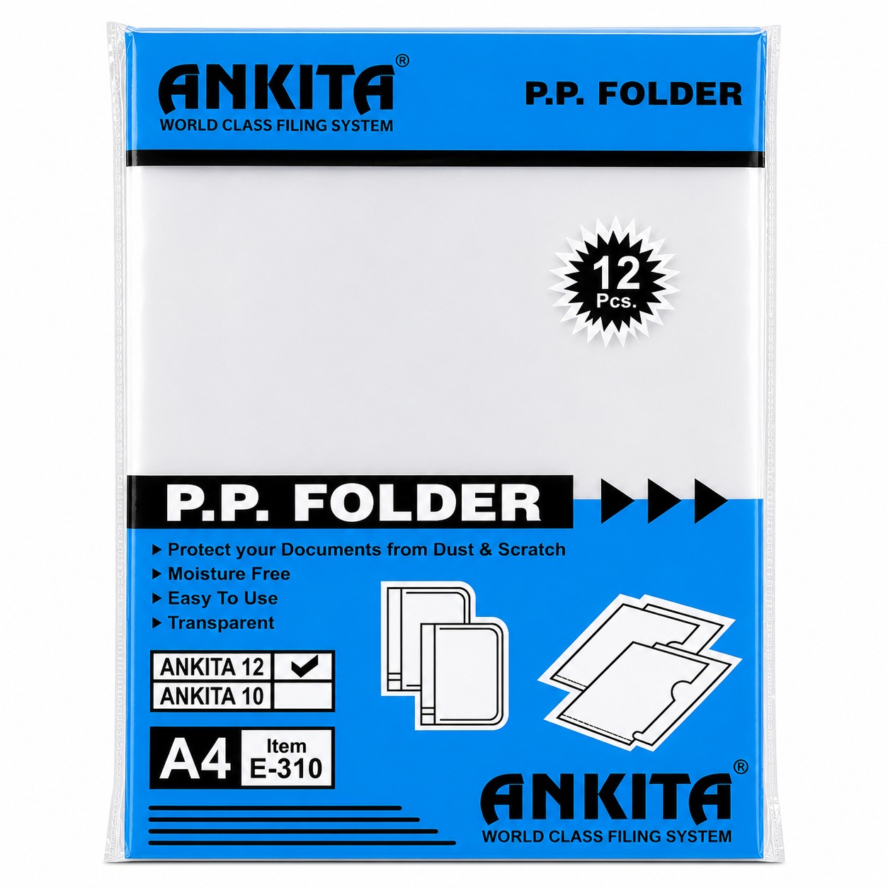 Ankita A4 Transparent PP Folder (12 Pcs Pack) - E-310