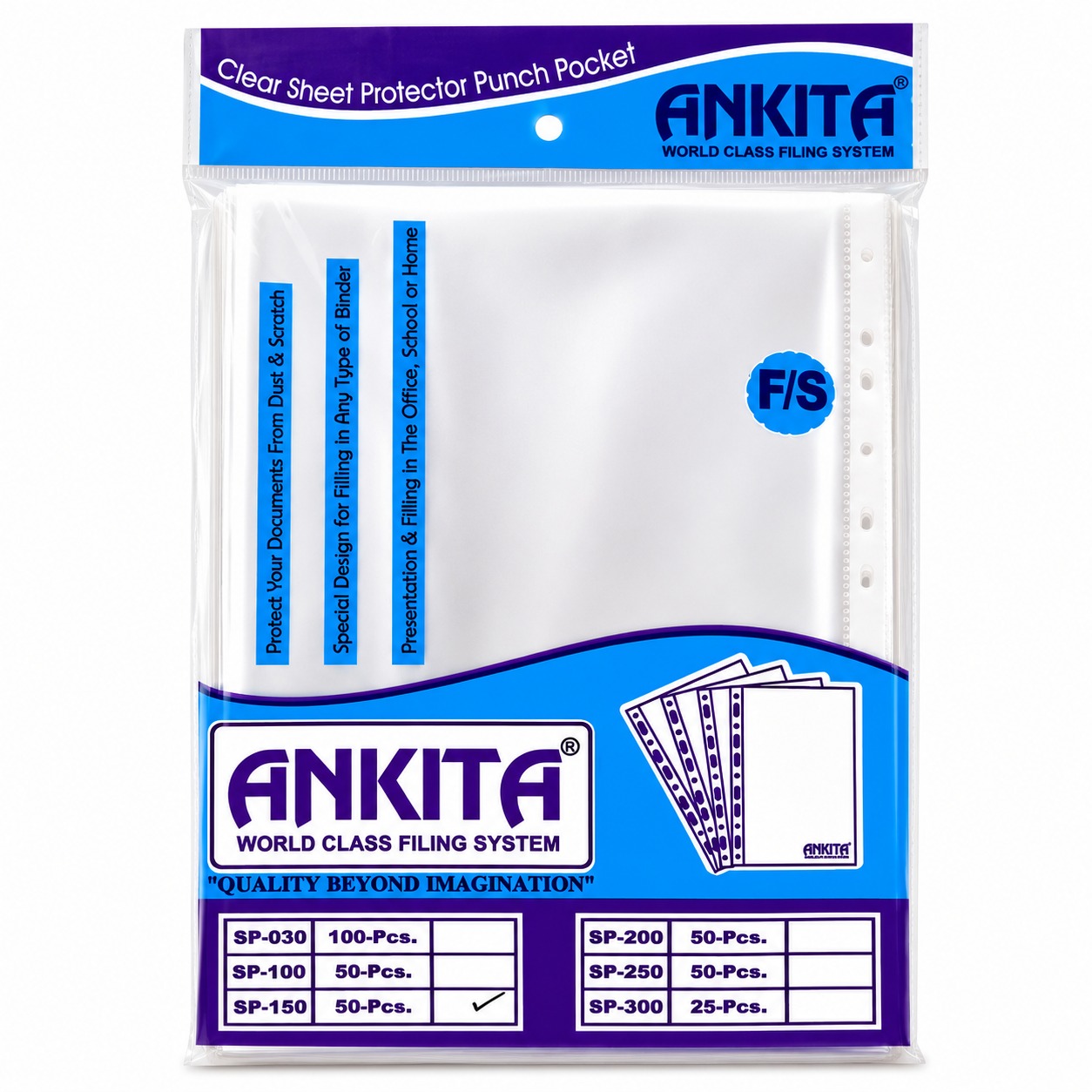 Ankita A4 Clear Sheet Protector Punch Pocket (50 Pcs Pack) - SP-150