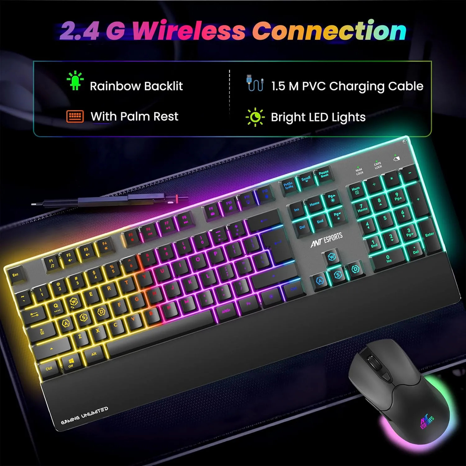 Ant Esports Wireless Gaming Keyboard Mouse Combo RGB (KM500 Pro) - Image 2