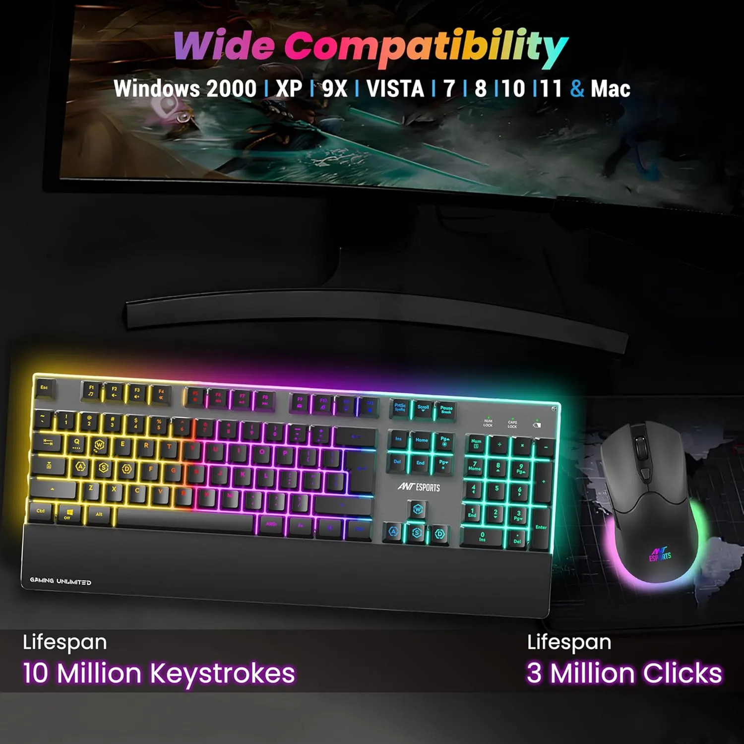 Ant Esports Wireless Gaming Keyboard Mouse Combo RGB (KM500 Pro) - Image 4