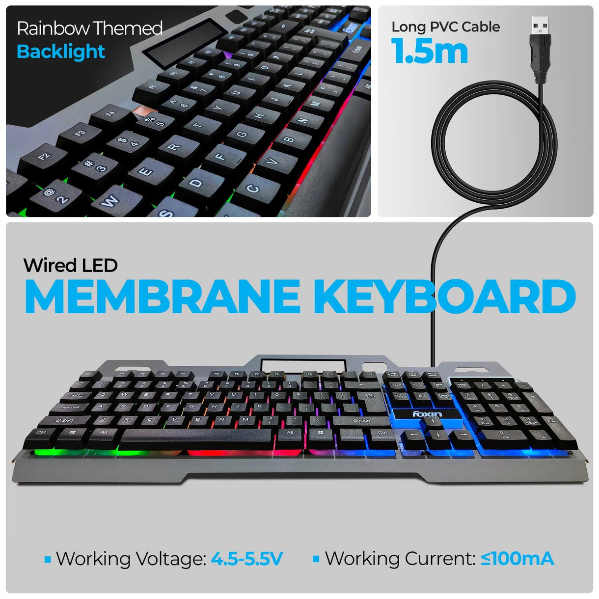 Foxin USB Gaming Keyboard Mouse Combo RGB (Thunder) - Image 2