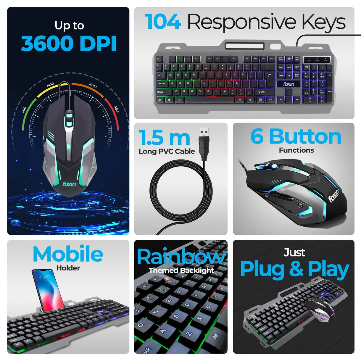 Foxin USB Gaming Keyboard Mouse Combo RGB (Thunder) - Image 5