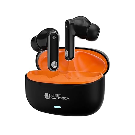 JUST CORSECA JST478 JC Silver True Wireless Earbuds | Bluetooth 5.4 | 10mm Drivers | 35H Playtime | Fast Charging Case | Deep Bass, Clear Calls & Type-C Charging (Black + Orange) - Image 2