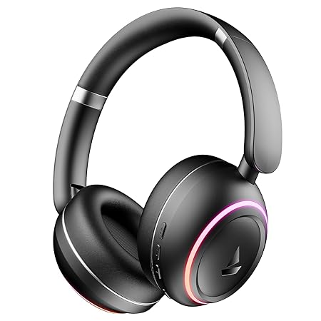 boAt Rockerz 480, RGB LEDs,6 Light Modes, 40mm Drivers,Beast Mode, 60H Battery, ENx Tech, Stream Ad Free Music via App Support, Bluetooth Headphones, Wireless Over Ear Headphone with Mic