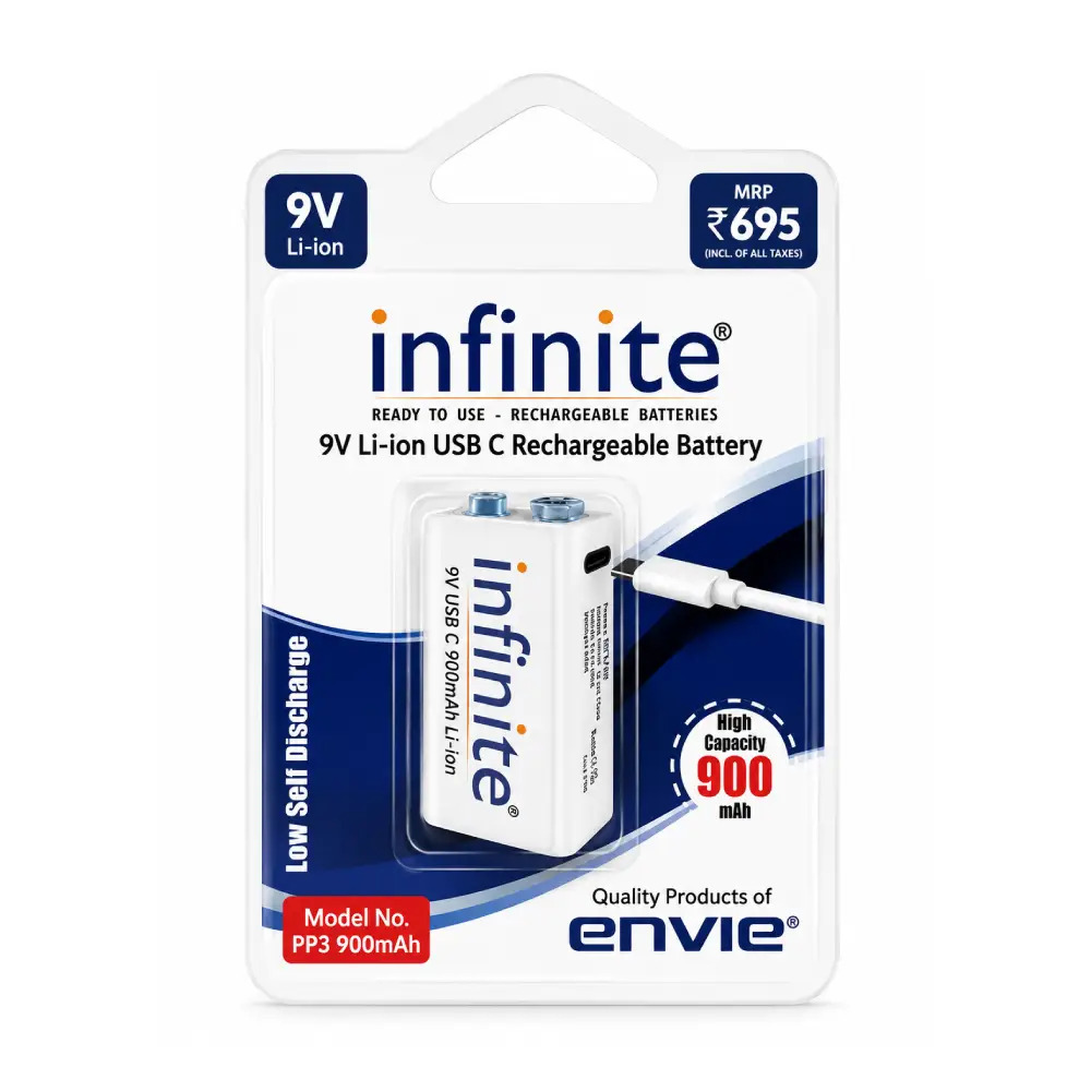 Envie Rechargeable Battery 9V Infinite 900mAh USB Type-C