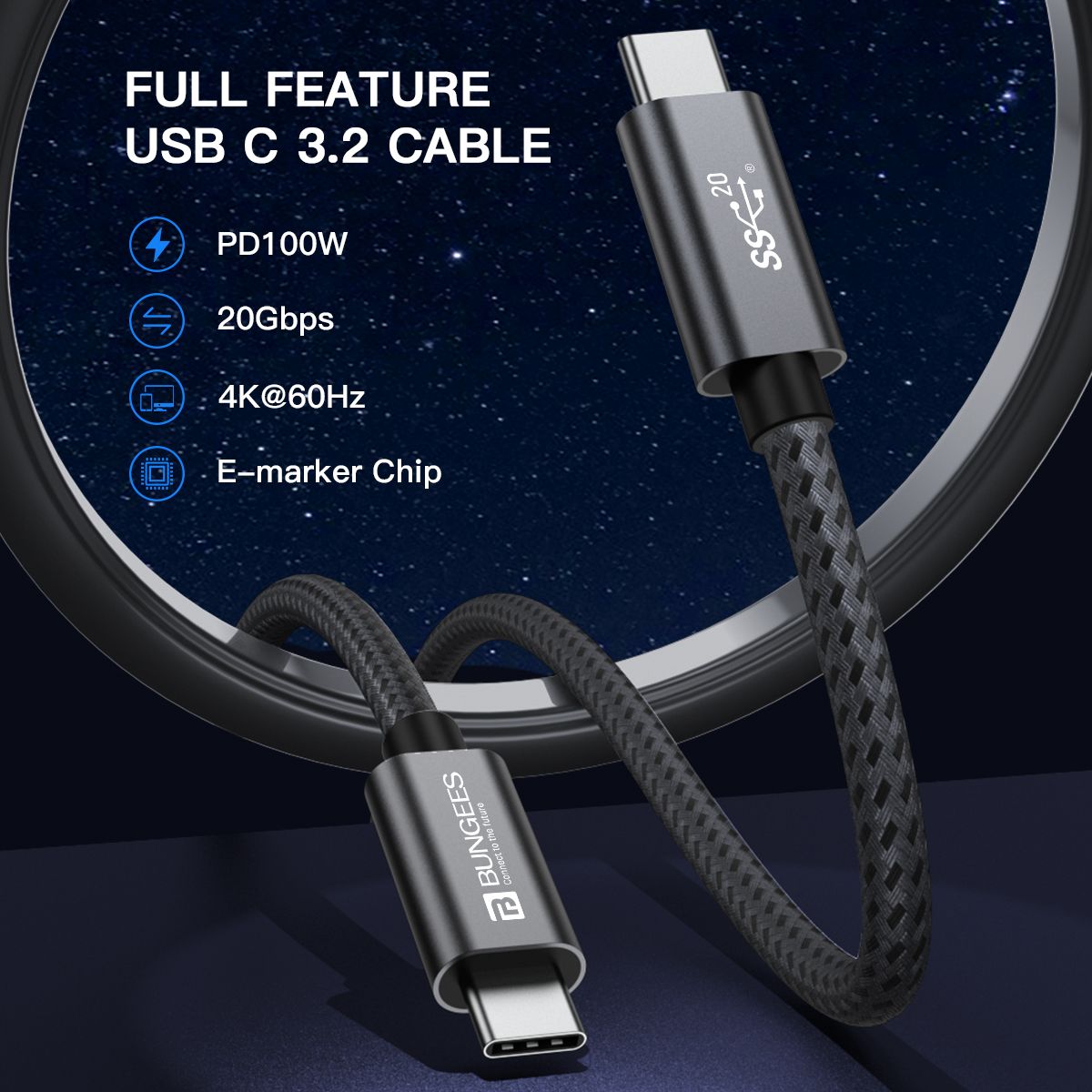 Bungees Type-C Cable PD 100W | 20 Gbps | 4K 60Hz | 2m - Image 4