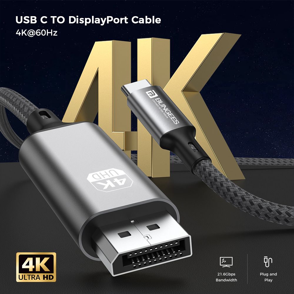 Bungees Type-C to Display Port Cable 4K 2m - Image 3