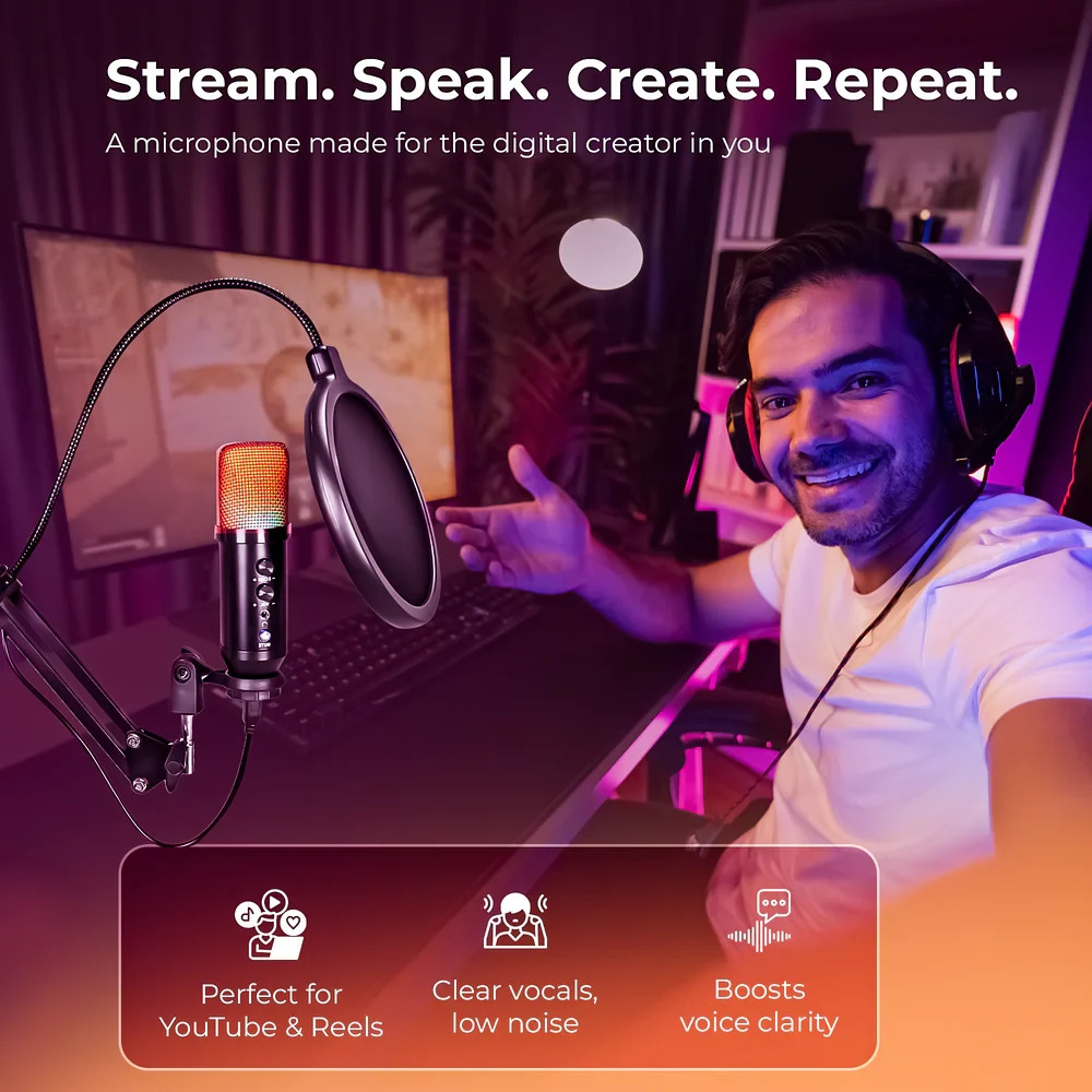 DigiTek USB | RGB Professional Gaming Microphone Kit with BoomArm For Podcast (DM-401) - Image 2