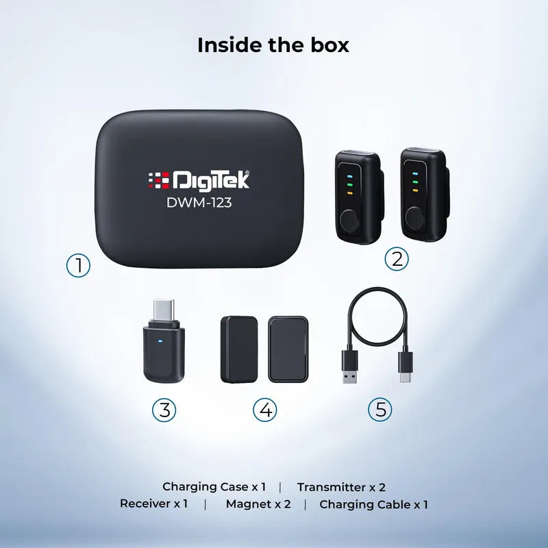 DigiTek Wireless Microphone Type C With 2 Mic (DWM 123) Black - Image 2