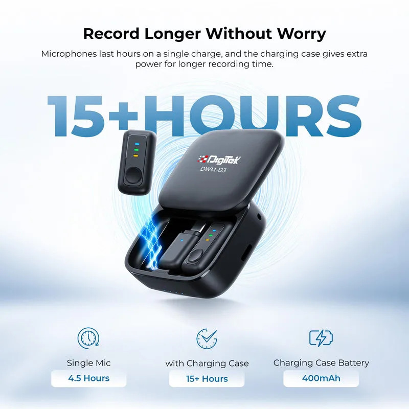 DigiTek Wireless Microphone Type C With 2 Mic (DWM 123) Black - Image 5