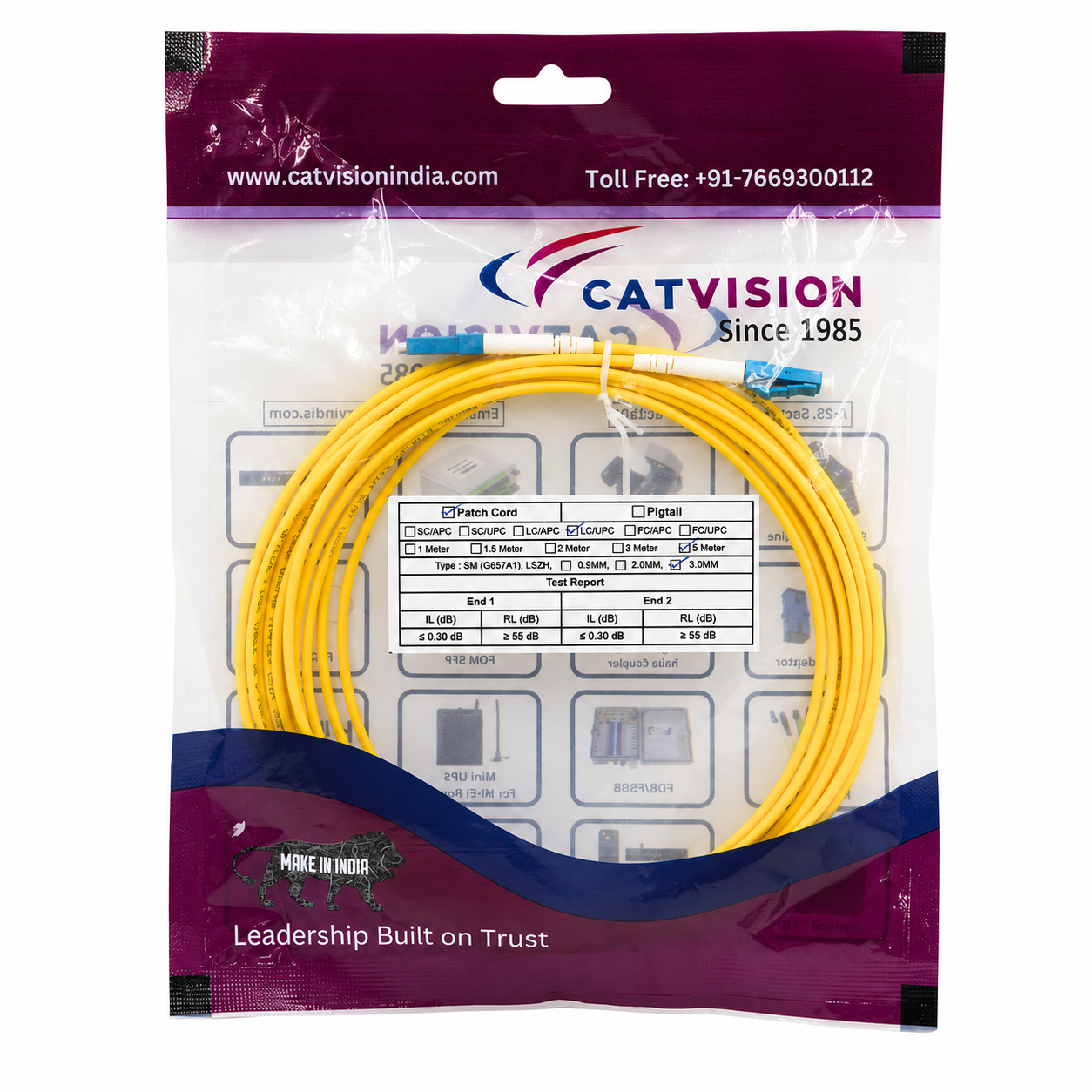 CATVISION FIBER PATCH CORD LC/UPC - LC/UPC 3.0mm 5m