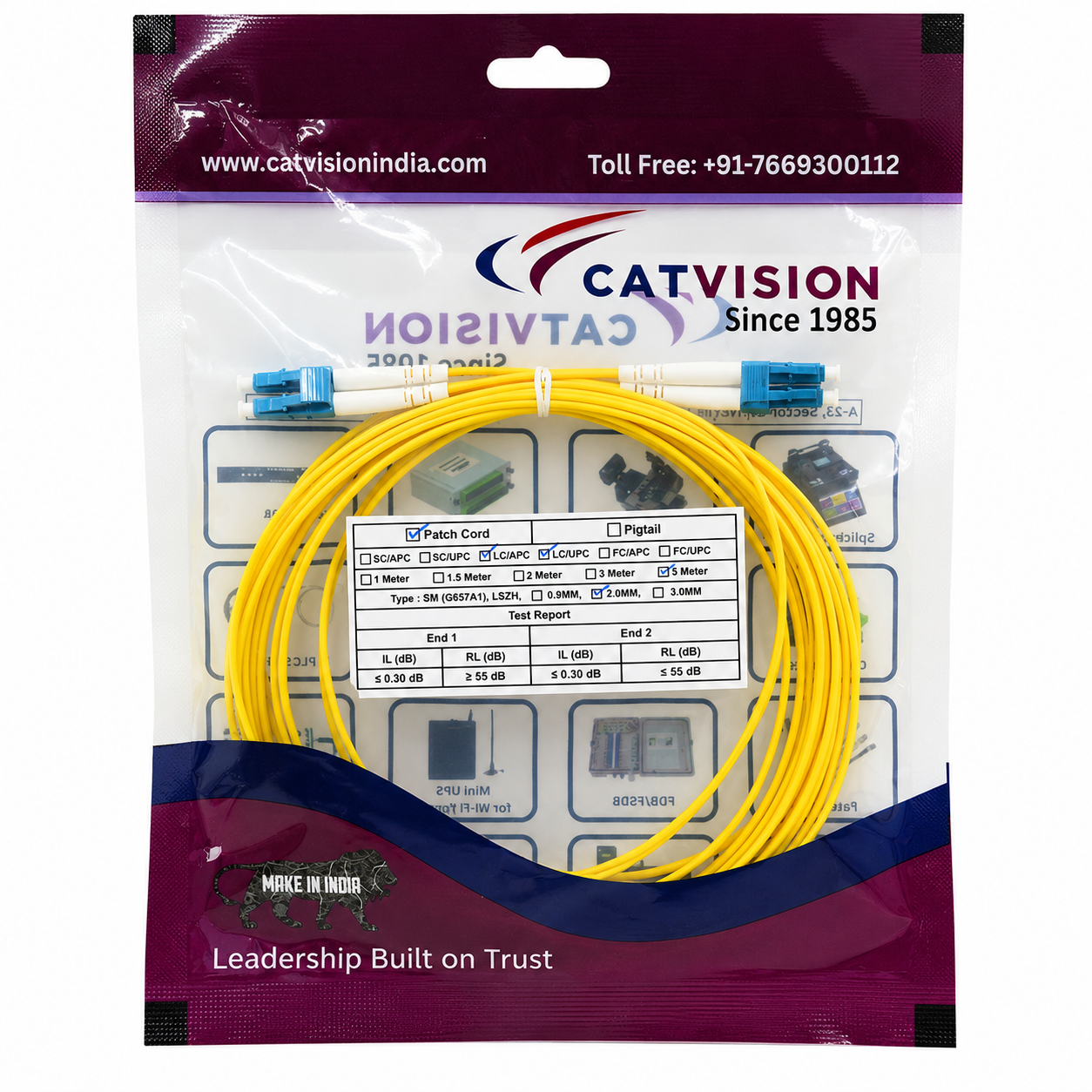 CATVISION FIBER PATCH CORD LC/UPC-LC/UPC DUPLEX 2.0mm 5m