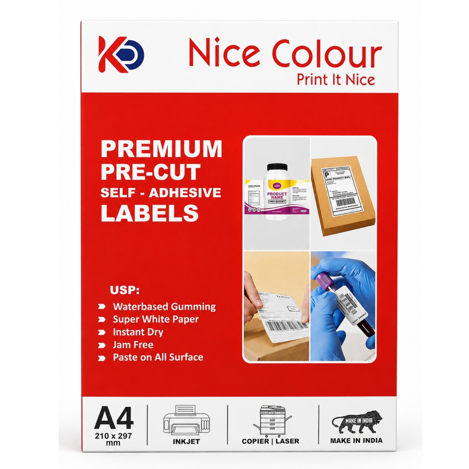 Nice Colour Premium Pre-Cut Self Adhesive Labels A4 (210 x 297) 100 sheets (labels)