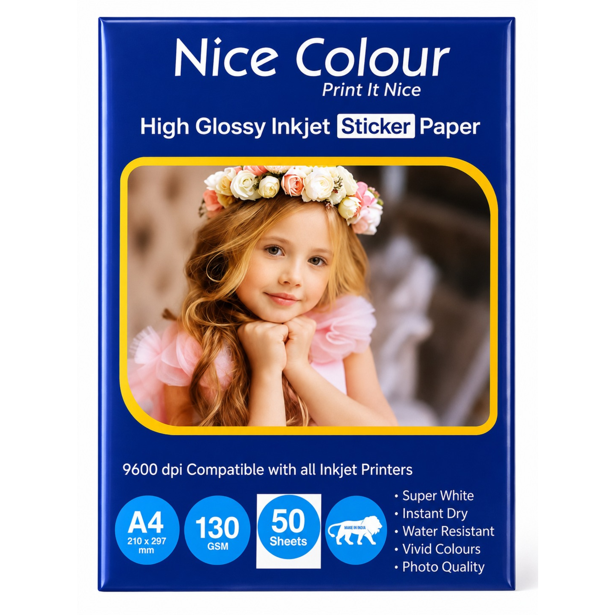 Nice Colour High Glossy Inkjet Sticker Paper A4 130 GSM 50 Sheets