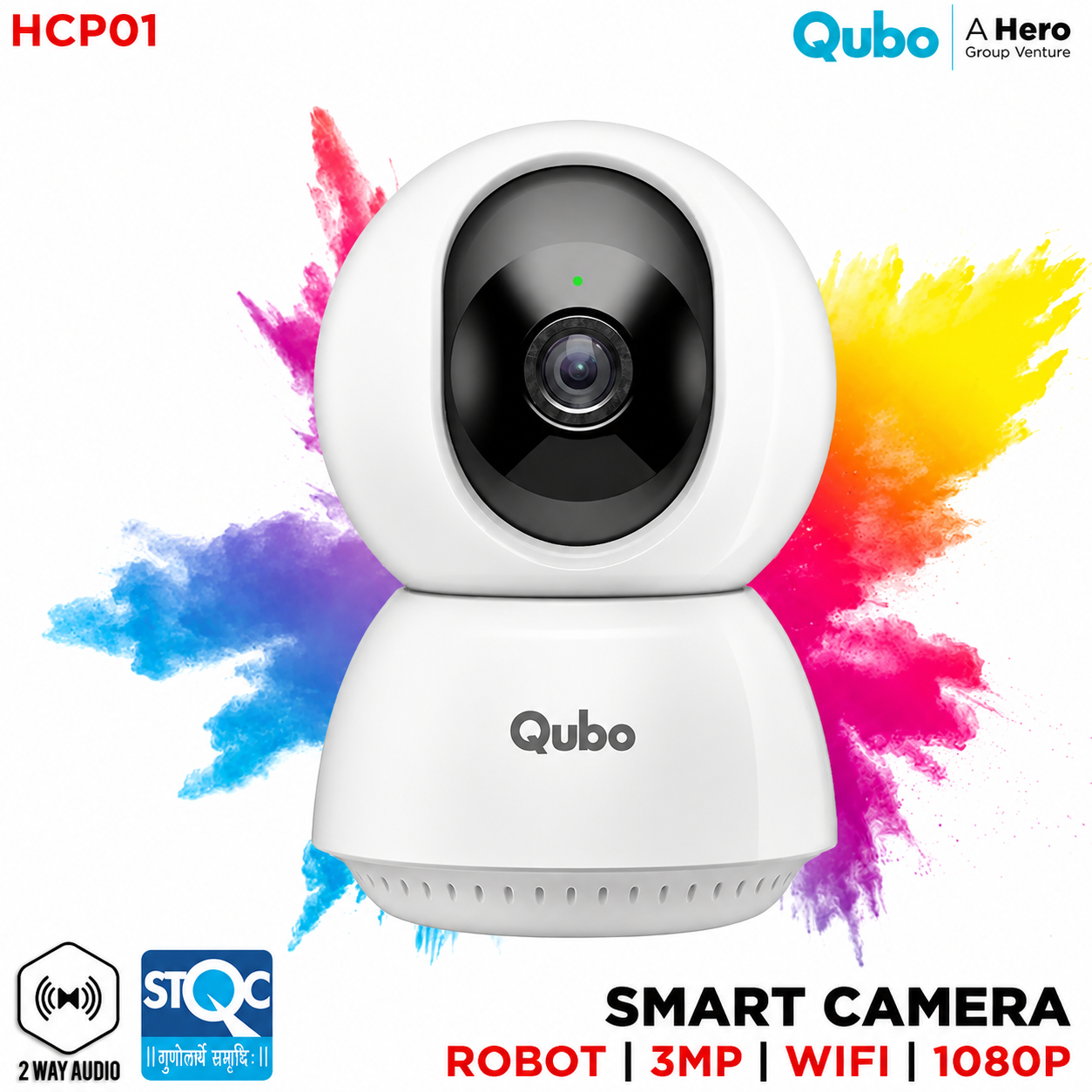 QUBO HCP04 SMART CAM 360 PRIME 3MP WIFI PT CAMERA STQC CERTIFIED (2 YEAR)