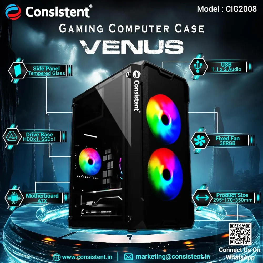 Consistent Mid Tower Gaming Cabinet (Micro-ATX / Mini-ITX) Venus CIG2008 Black - Image 2