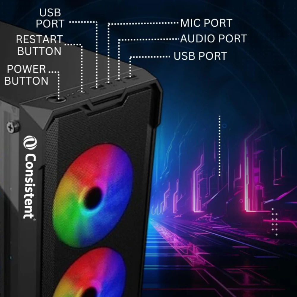 Consistent Mid Tower Gaming Cabinet (Micro-ATX / Mini-ITX) Venus CIG2008 Black - Image 4