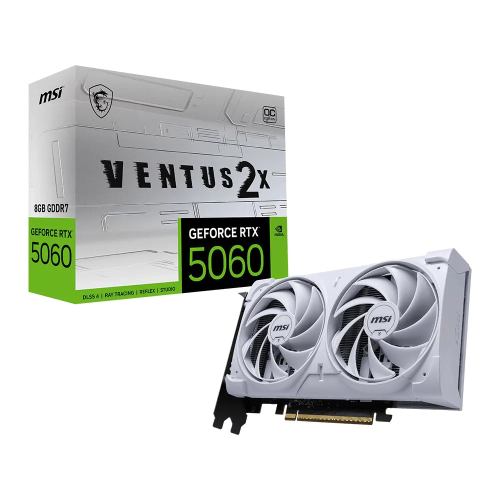 MSI Nvidia Graphic Card RTX 5060 8GB DDR7 Ventus 2X OC White Dual Fan