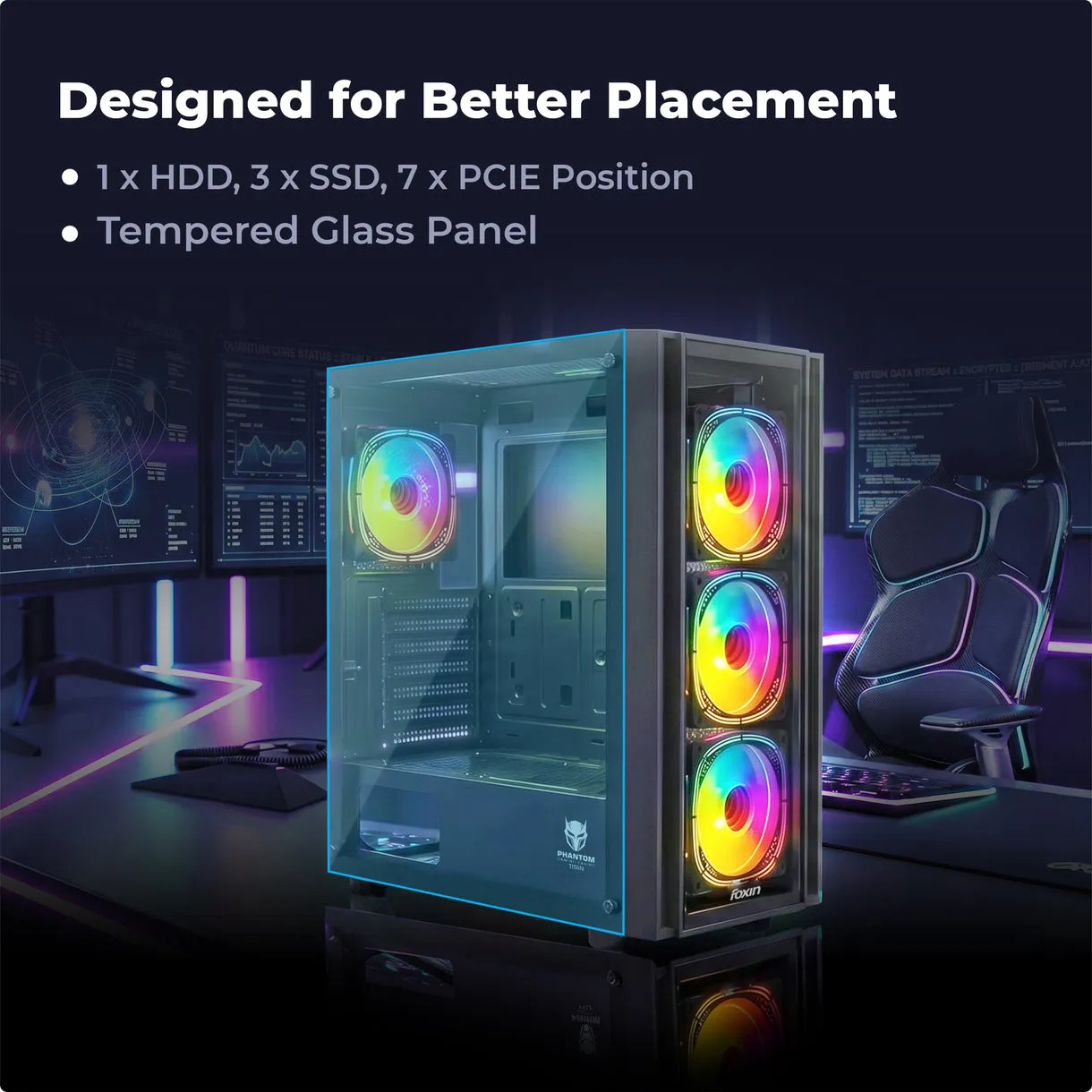 Foxin Gaming Cabinet Mid Tower ARGB Titan - Image 4