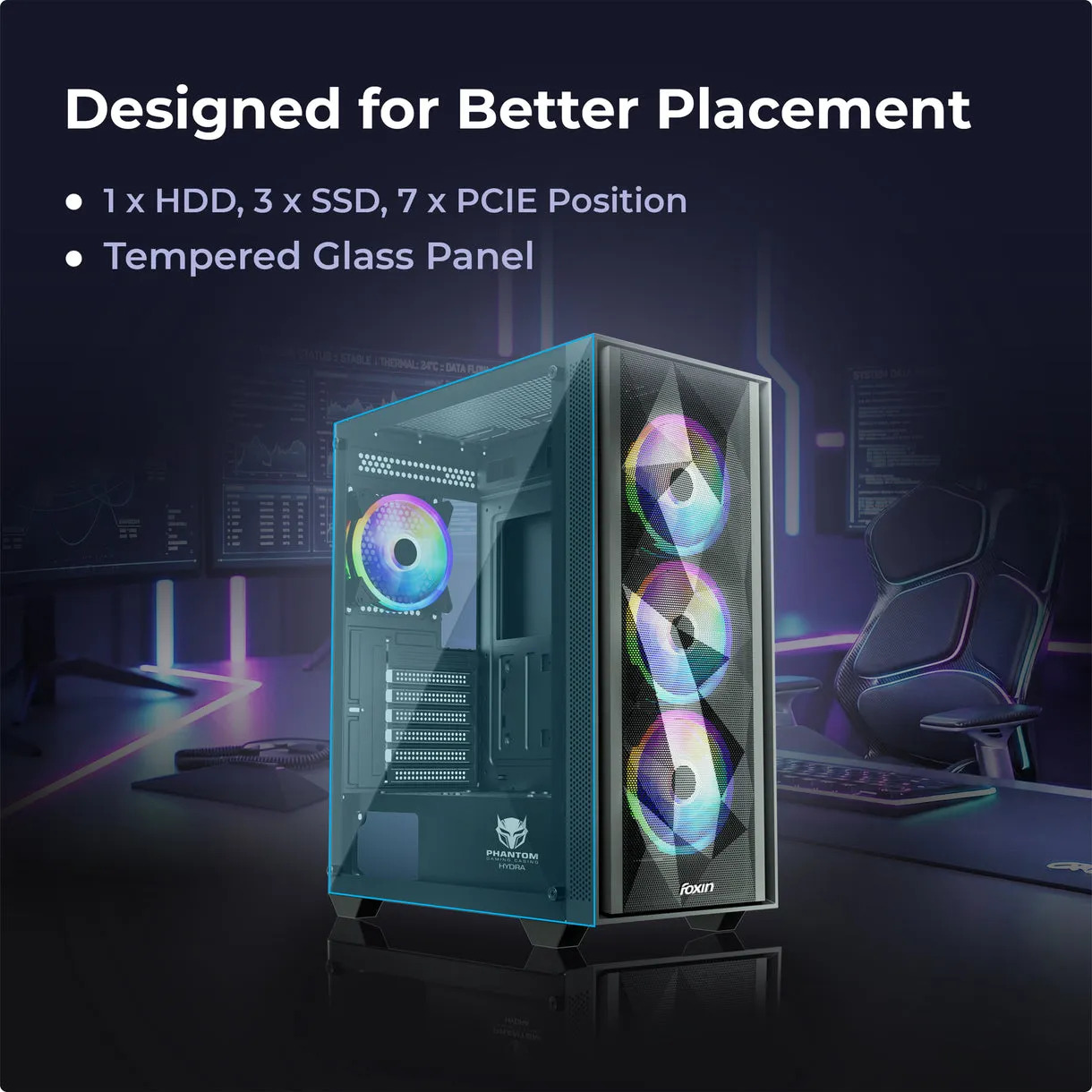Foxin Gaming Cabinet Mid Tower ARGB Hydra - Image 2