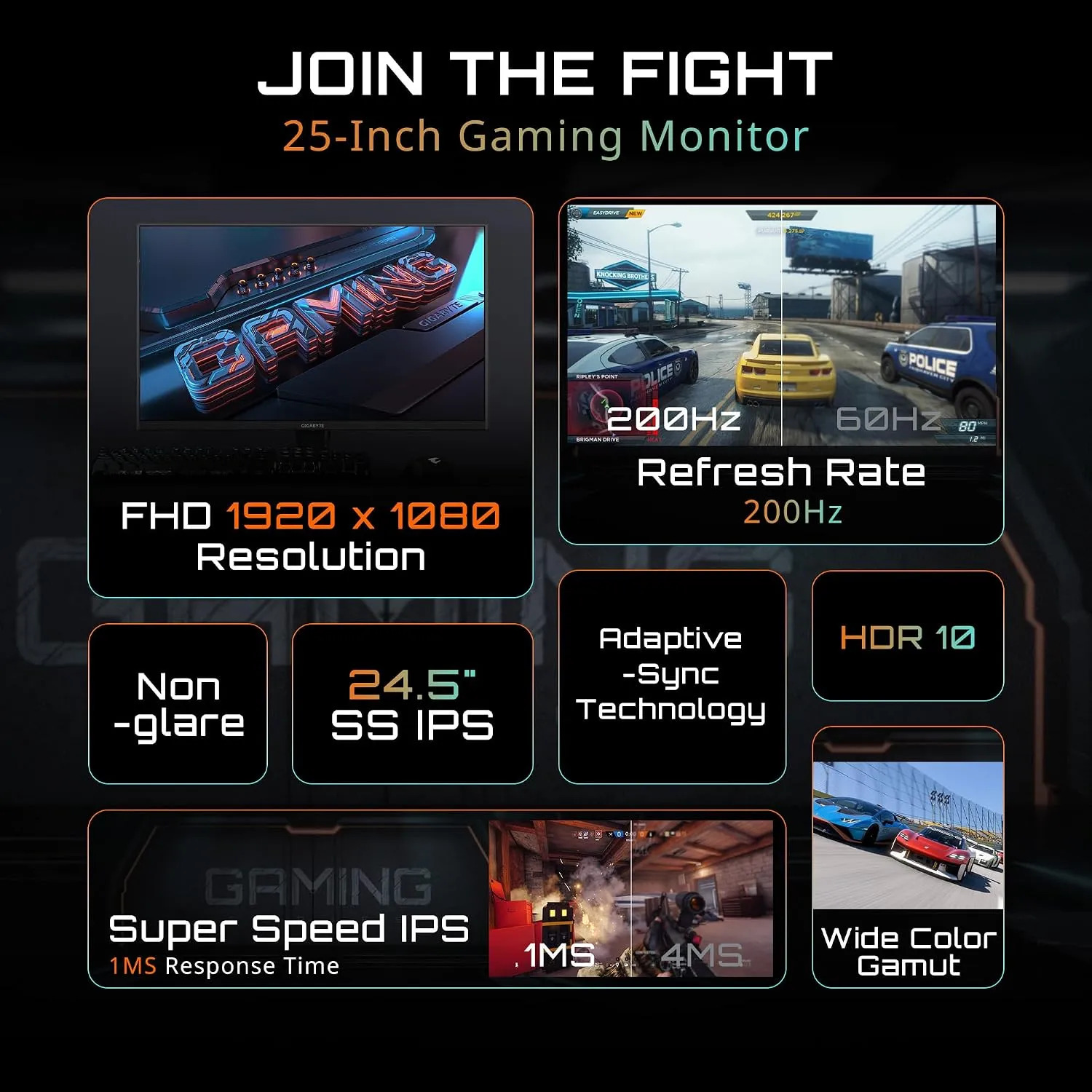 Gigabyte Gaming LED Monitor 24" IPS FHD 240Hz with Speaker (G25F2A) - Image 4