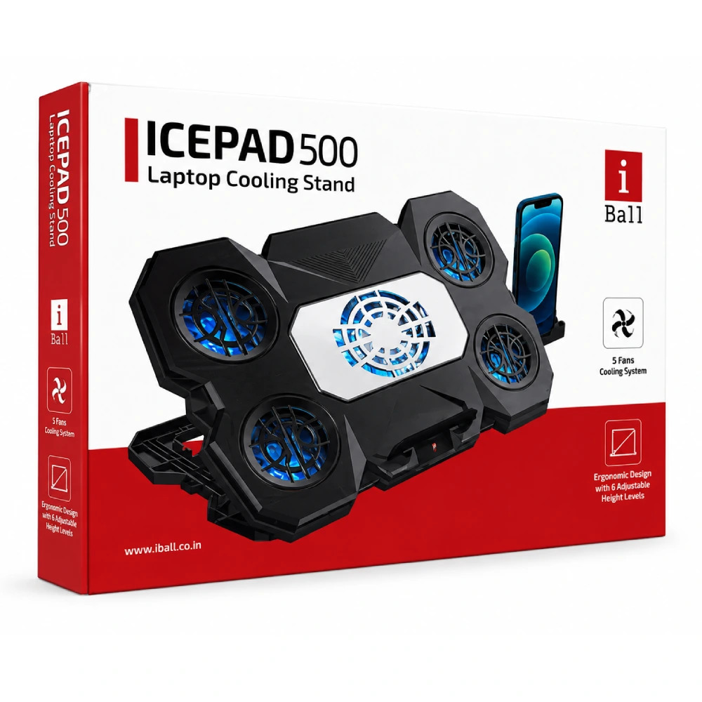 Iball Laptop Cooling Pad With Mobile Stand For 17 Inch Icepad 500