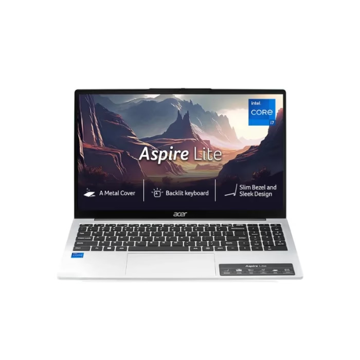 Acer Aspire Lite AL15-52H (UN.347SI. 010) Laptop, 12th Gen Intel Core i7-12650H, 16 GB RAM, 1 TB SSD, 15.6 Inch FHD IPS Screen, Windows 11 Home, Ms Office 2024 + Microsoft 365, Backlit Keyboard, Silver