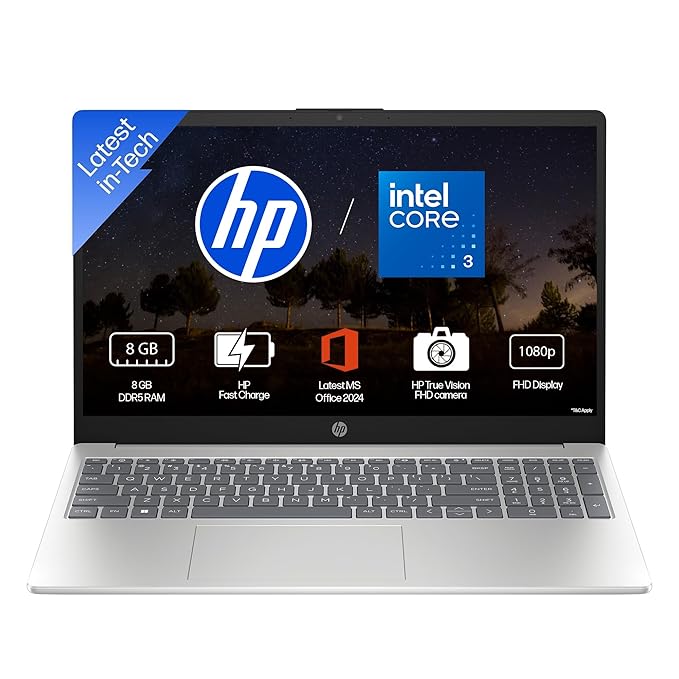 HP 15s-FD0883TU/FD1145TU 14th Gen.Core3/8GB/512GB/15.6" FHD/W11+MSO'2024/ Silver