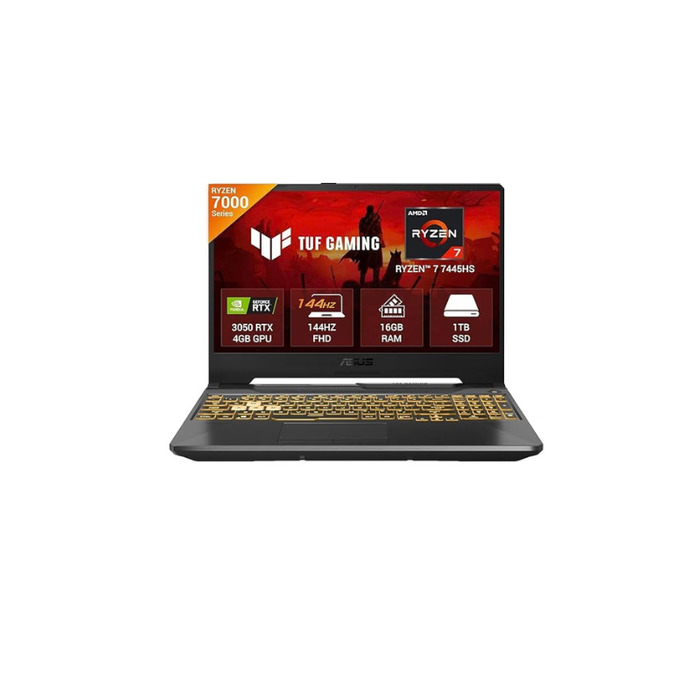 Asus TUF A15 (FA506NCG-HN251WS) Gaming Laptop, AMD Ryzen 7-7445HS, 16 GB RAM, 1 TB SSD, 15.6 Inch FHD Screen, Windows 11 Home, Ms Office 2024 + Microsoft 365, NVIDIA GeForce RTX 3050 - 4GB, Backlit Keyboard, Graphite Black