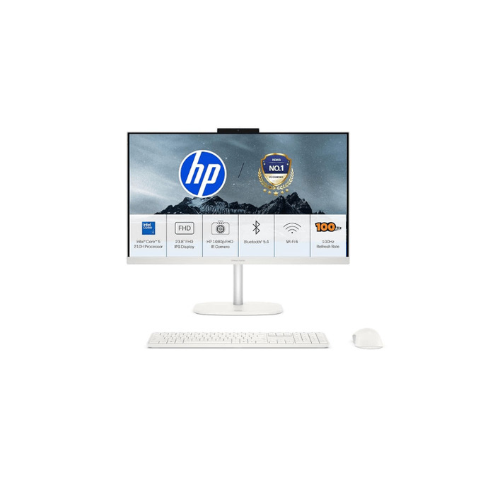 HP OmniStudio 24-cu0567in AIO Desktop, Intel Core 5-210H, 8 GB RAM, 512 GB SSD, 23.8 Inch FHD IPS Screen, Windows 11 Home, Ms Office2024, Wireless Keyboard & Mouse, Cotton White