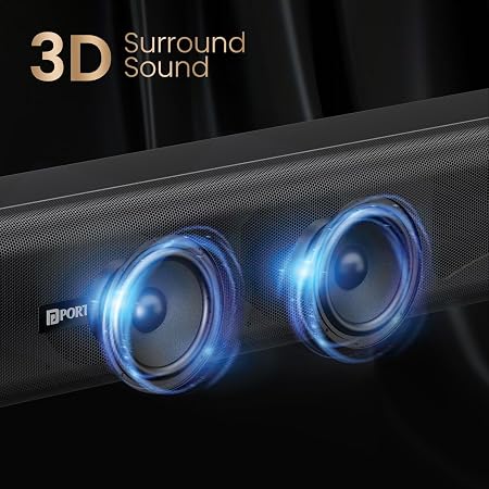 Portronics Pure Sound 107 | 200W Soundbar with Subwoofer for Deep Bass, 2.1 Channel Home Theatre, 3D Surround Sound, HD Sound, 3 EQ Modes, Bluetooth 5.3V, HDMI, AUX in, USB, Optical Port (Black) - Image 3