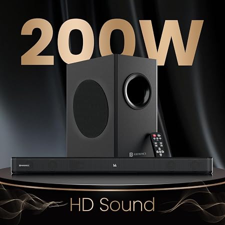 Portronics Pure Sound 107 | 200W Soundbar with Subwoofer for Deep Bass, 2.1 Channel Home Theatre, 3D Surround Sound, HD Sound, 3 EQ Modes, Bluetooth 5.3V, HDMI, AUX in, USB, Optical Port (Black) - Image 8