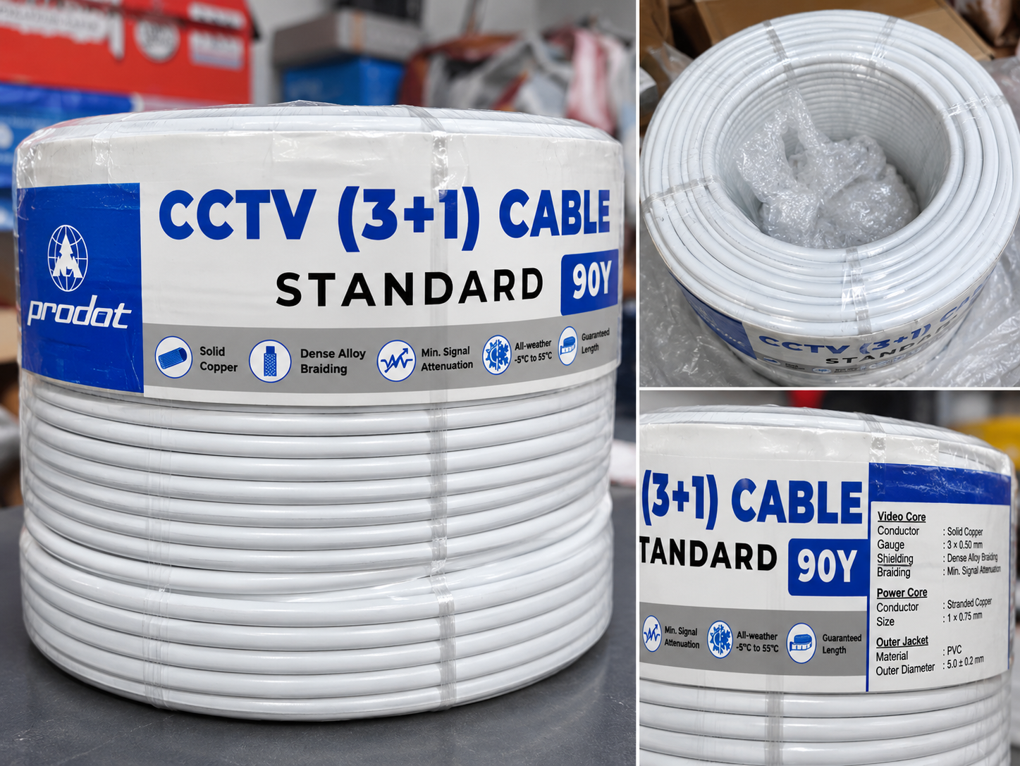 CCTV 3+1 Camera Cable 90Y Standard | Solid Copper | Dense Alloy Braiding | All Weather