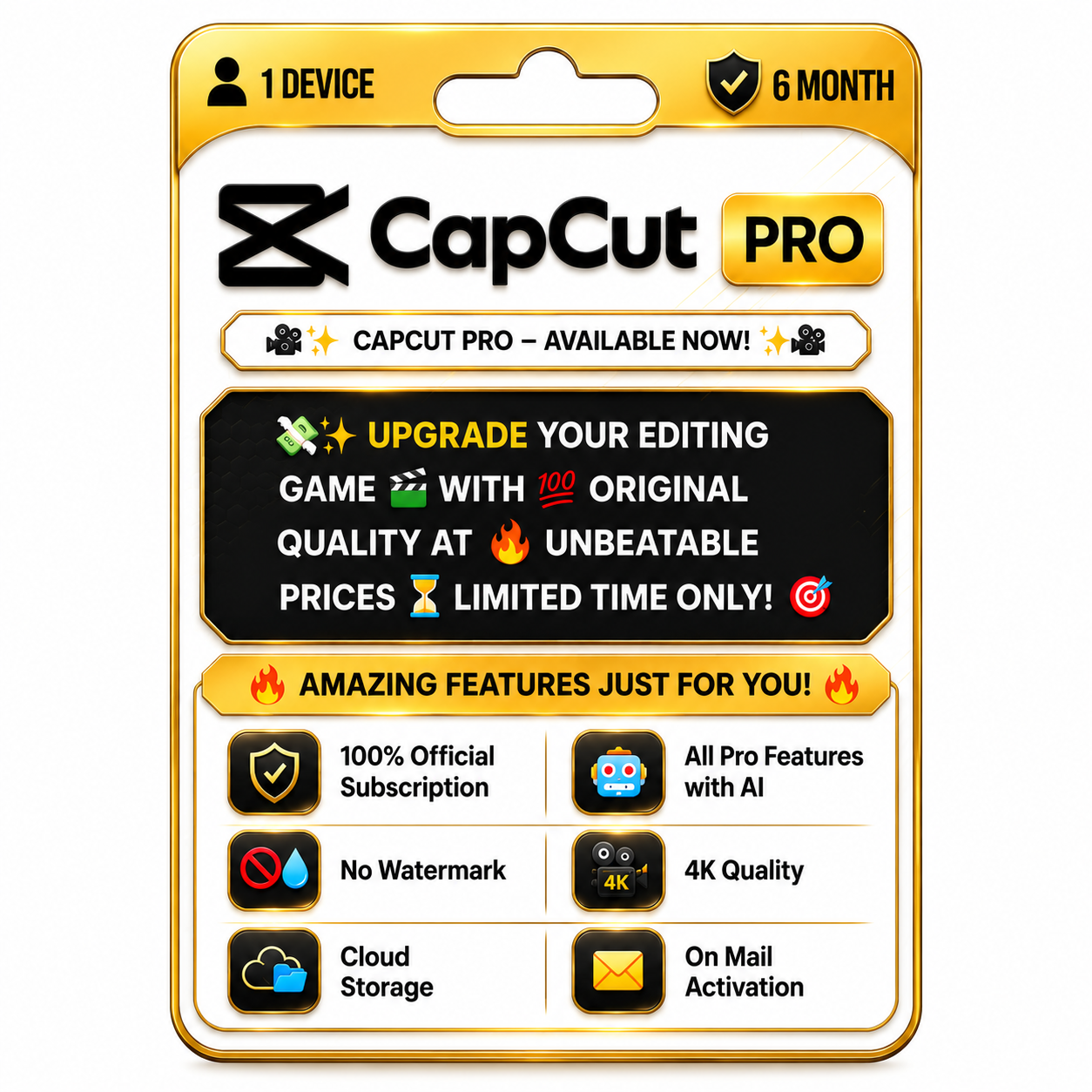 CapCut Pro For 6 Month  Subscription