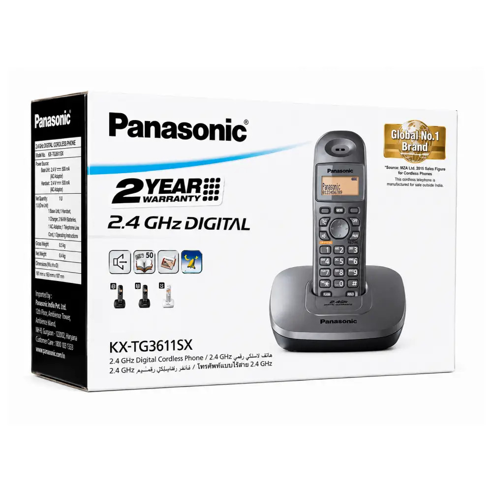 Panasonic Wireless Telephone Set Grey (KX-TG3611SXM)