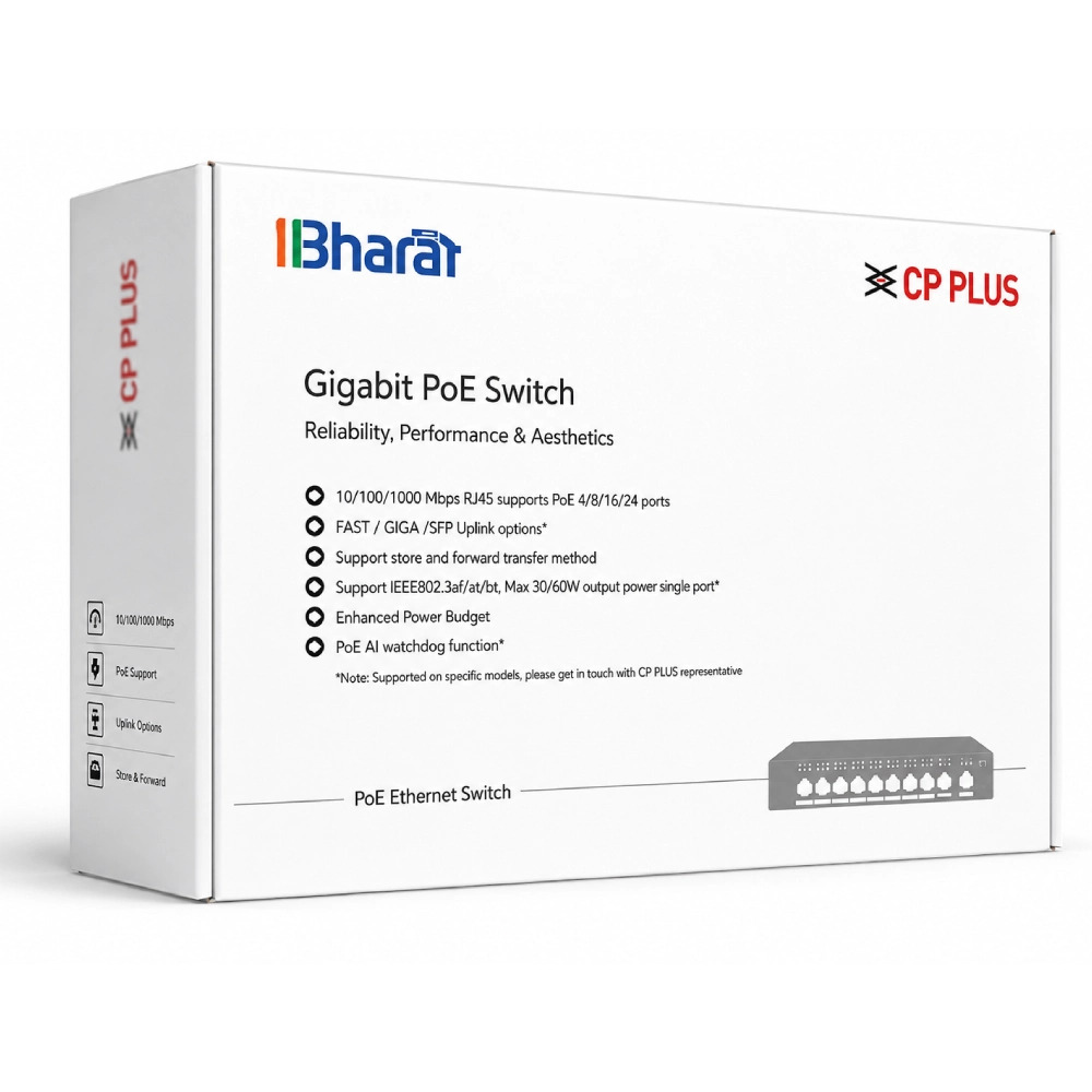 CP-Plus Poe Switch 24 Port (24 GE + 2 GE + 2 SFP Port) CP-DNW-GPU24G2F2-30