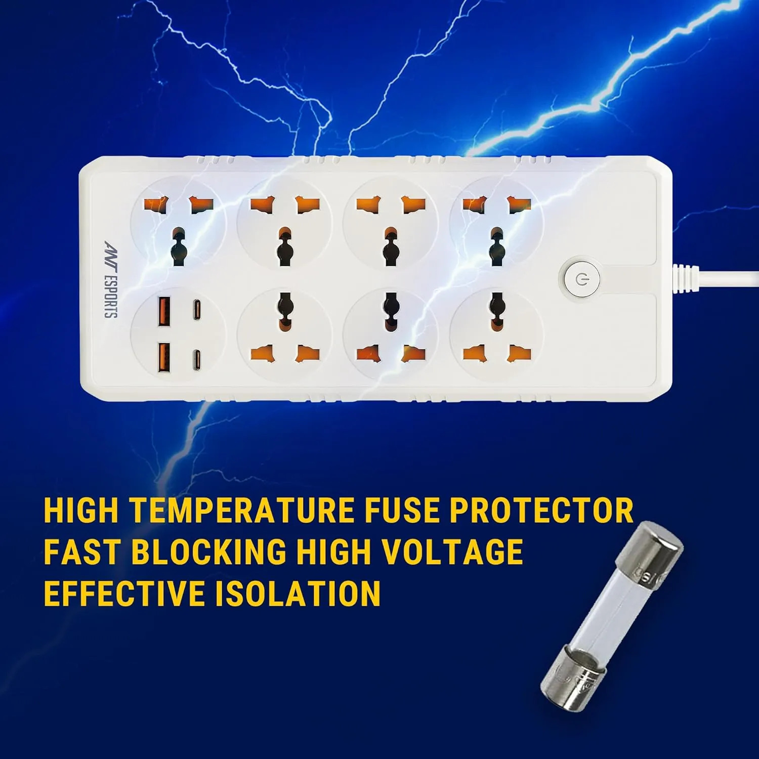 Ant Esports Spike 7 Socket 1 Switch 2×USB 2×TYPE-C 3m (PS722) - Image 2