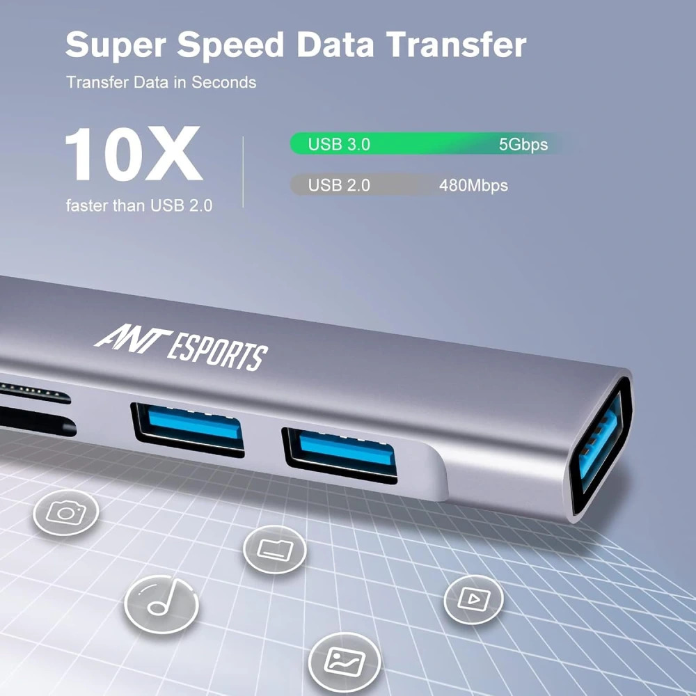 Ant Esports Type-C + USB TO USB Hub | Card Reader 6 Port AEC610 - Image 2