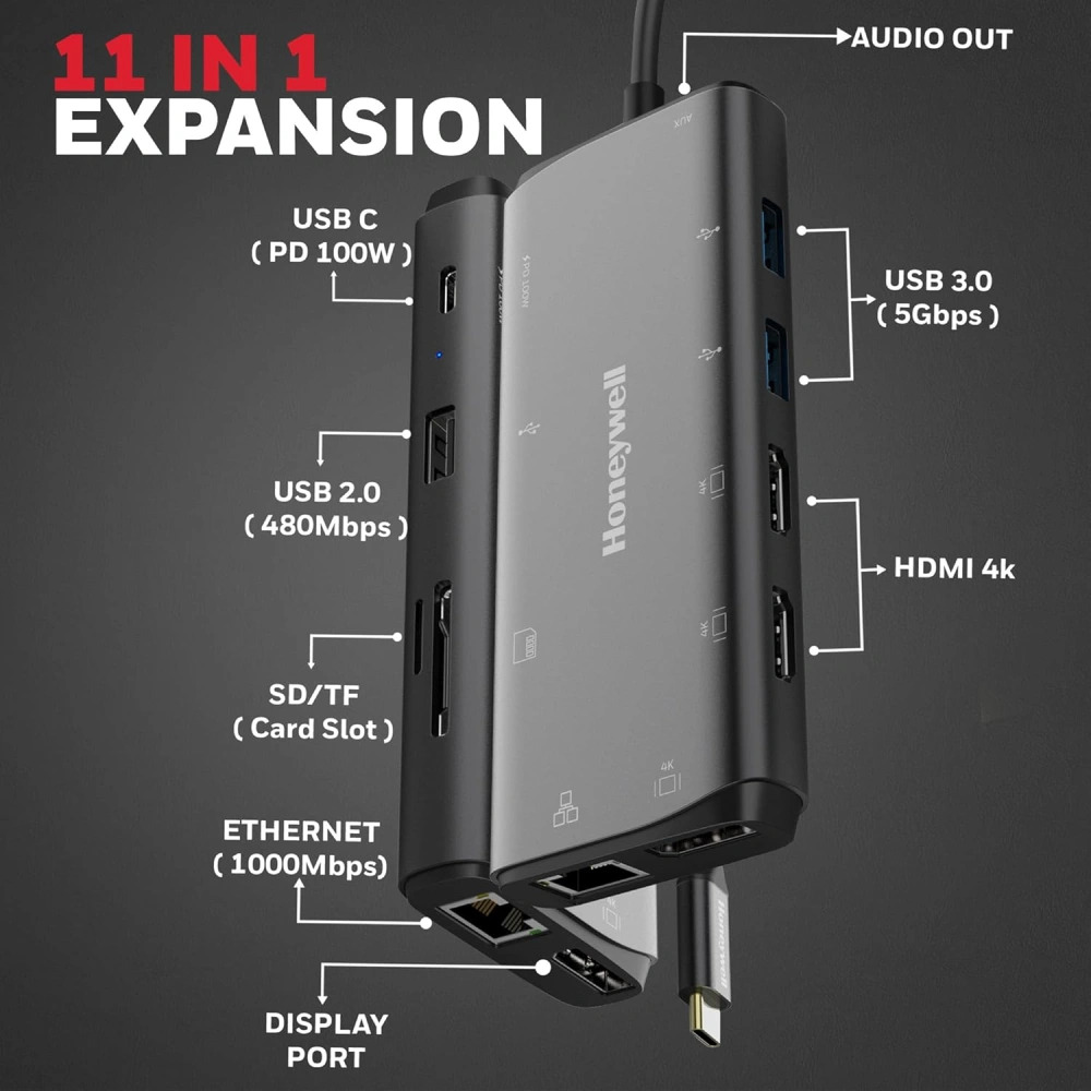 Honeywell Type C Docking Station 11 in 1 (USB | Type C | HDMI | Lan | DP | Aux | SD Card) (Open Box) - Image 4