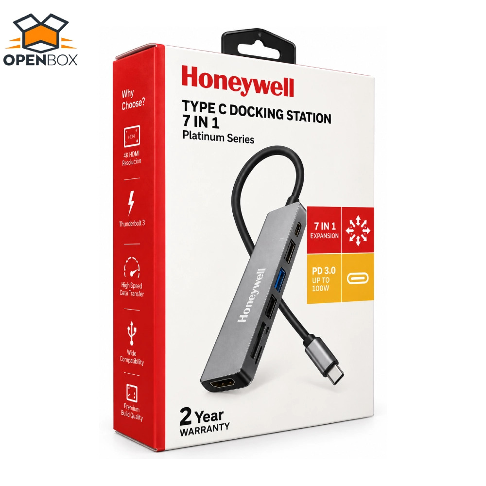 Honeywell Type C Docking Station 7 in 1 (USB | Type C | HDMI | SD Card) (Open Box)
