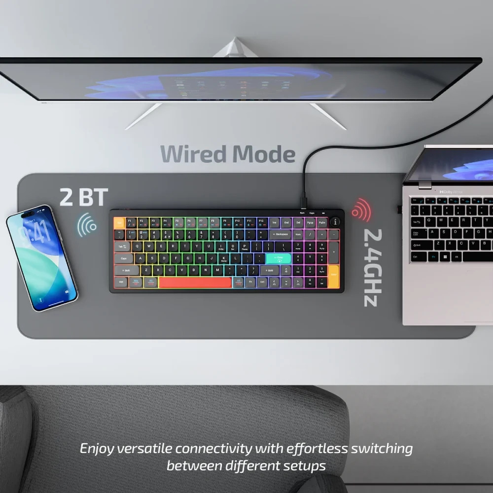 Iball Hybrid Wireless Keyboard RGB QWERTY S600 (Black) - Image 2