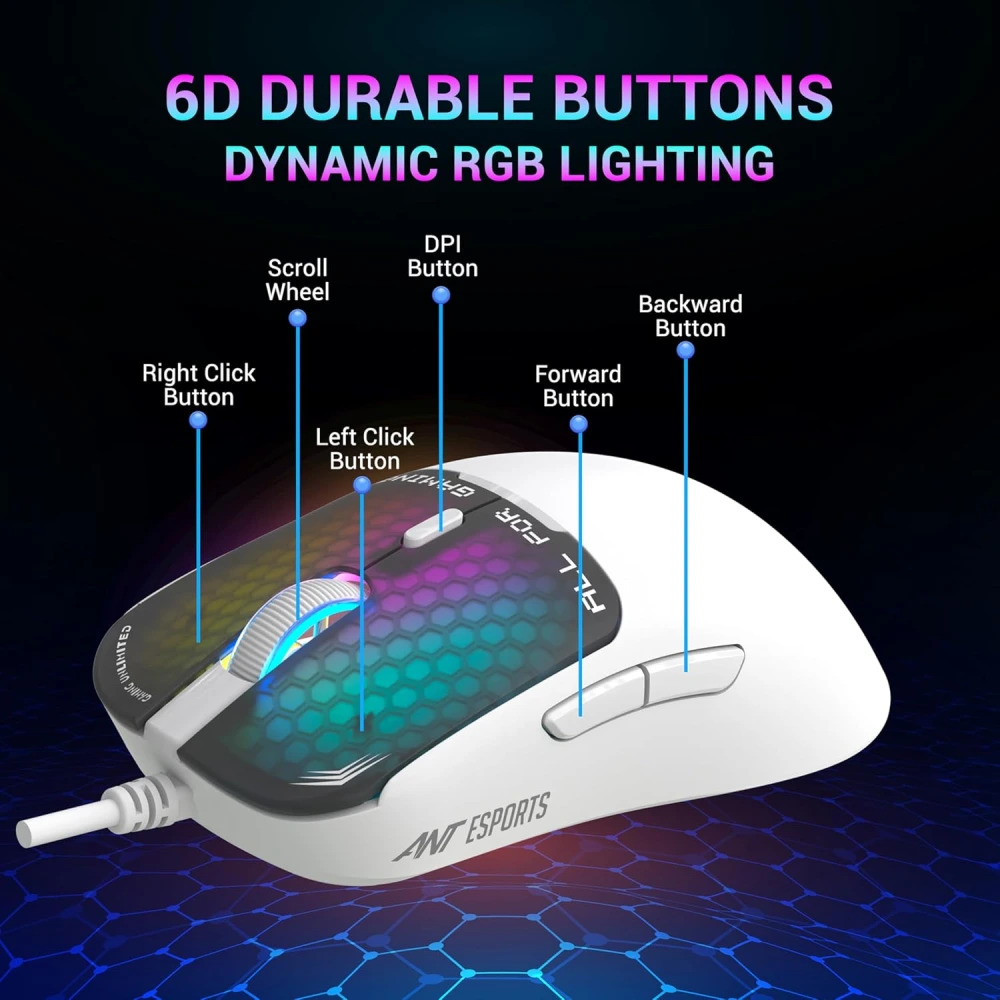 Ant Esports USB Gaming Mouse RGB VIRTUS 100 White - Image 2