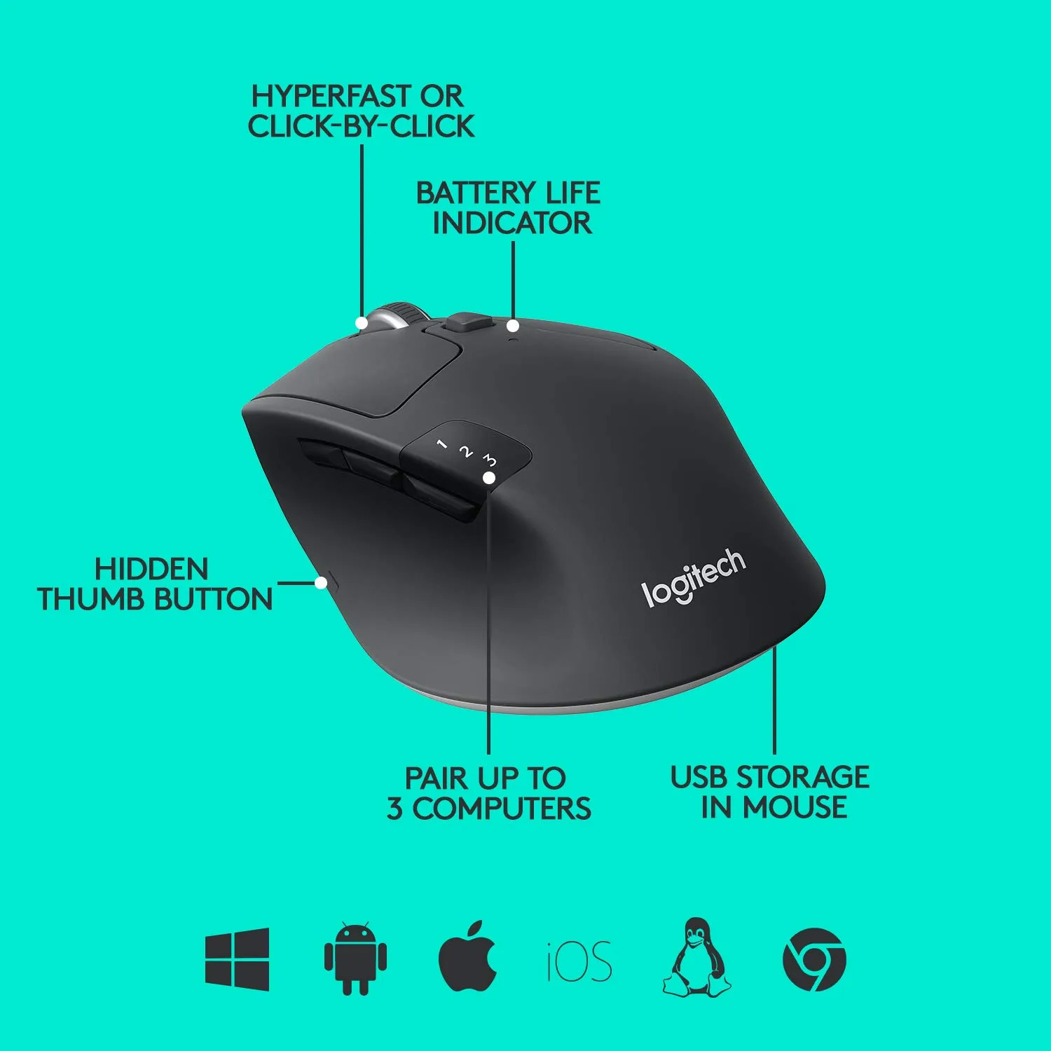 Logitech Bluetooth Mouse M720 Triathlon Graphite Black - Image 2
