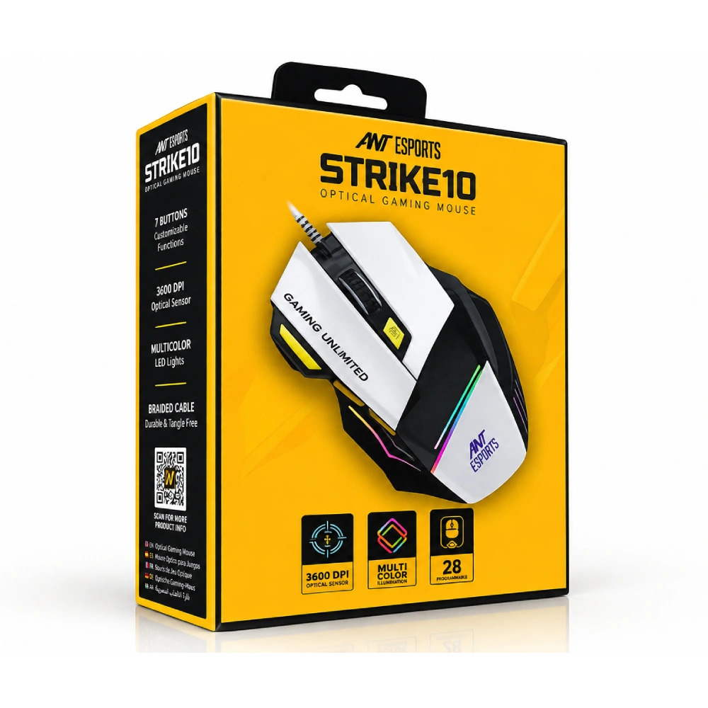 Ant Esports Wired Gaming Mouse RGB Strike10 White