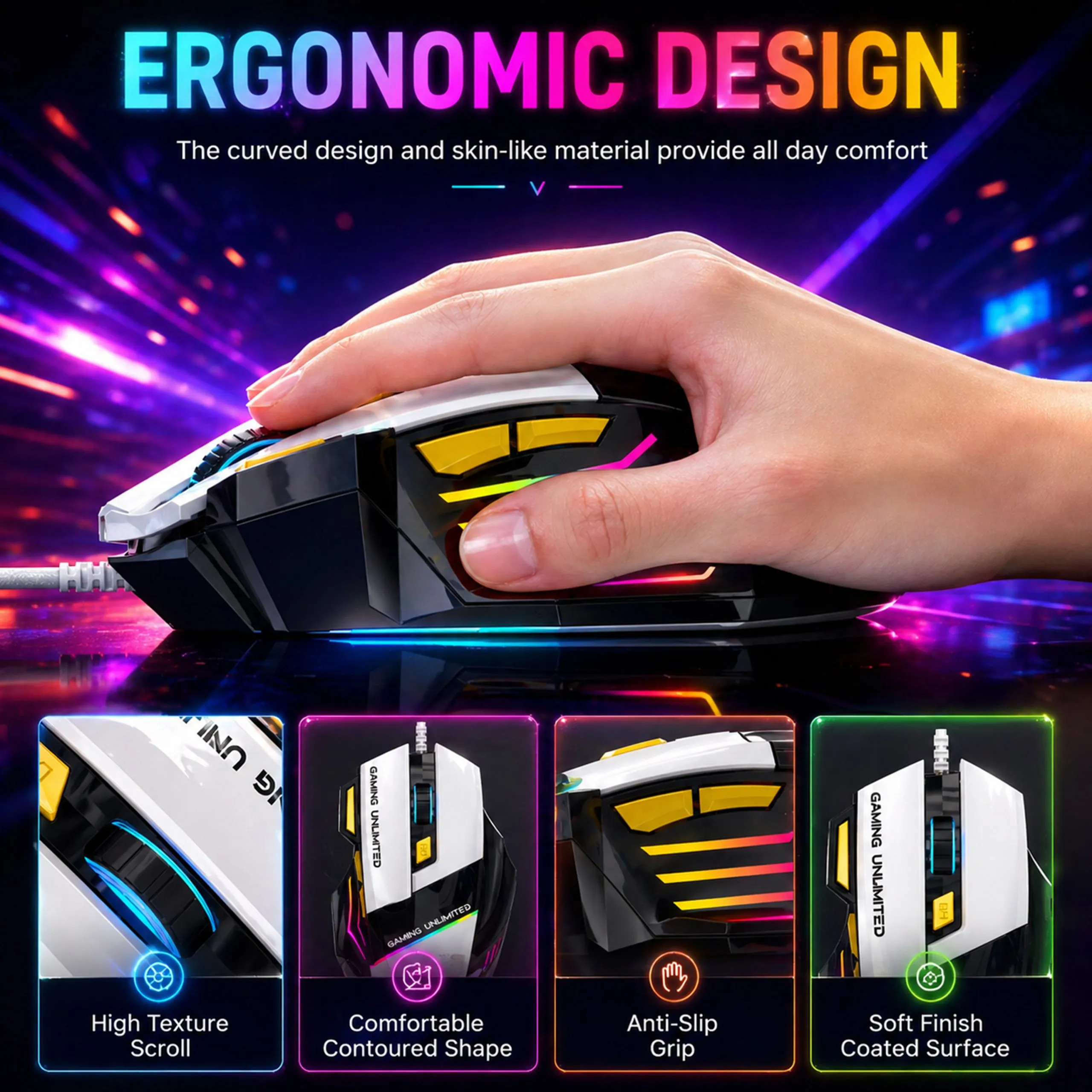 Ant Esports Wired Gaming Mouse RGB Strike10 White - Image 3