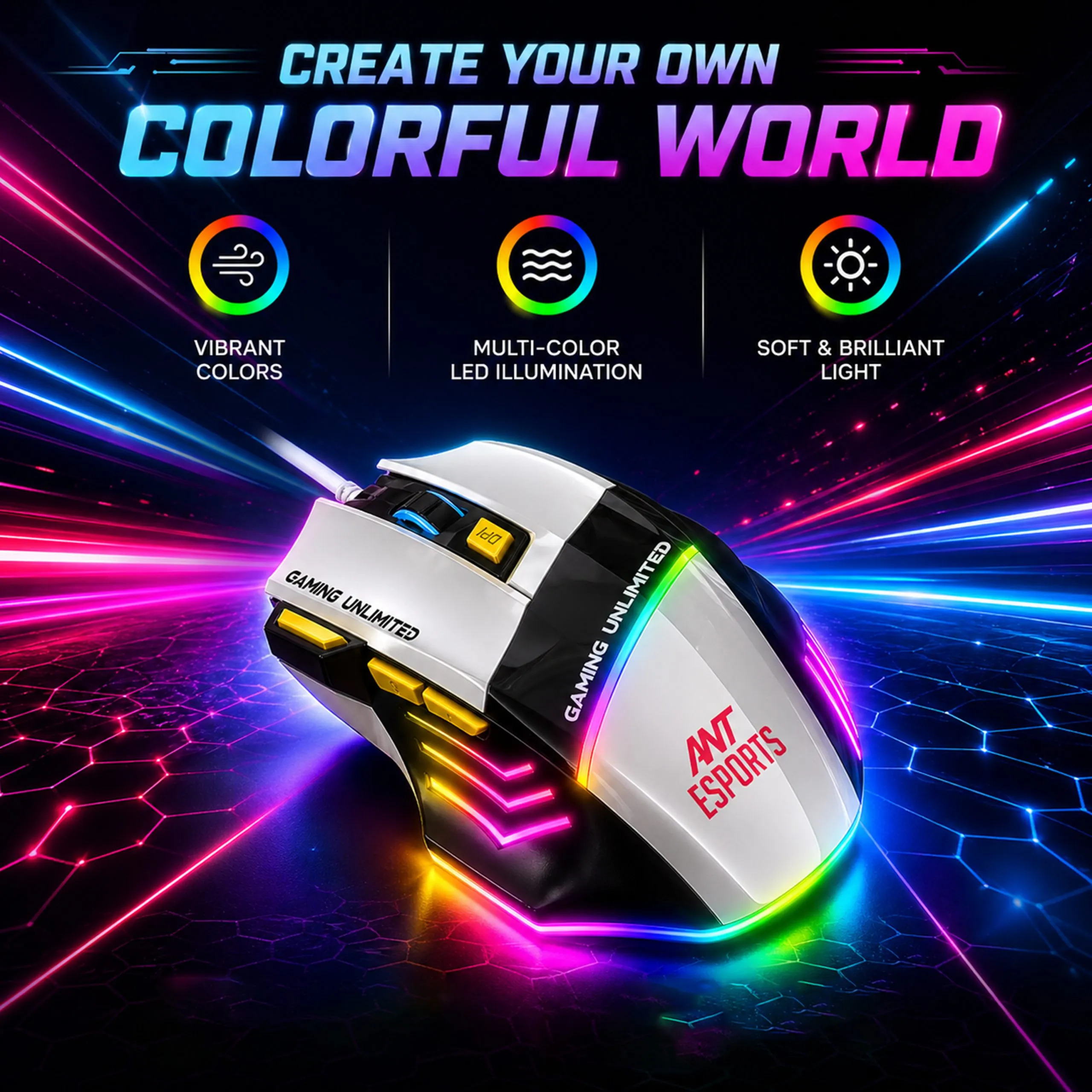 Ant Esports Wired Gaming Mouse RGB Strike10 White - Image 4